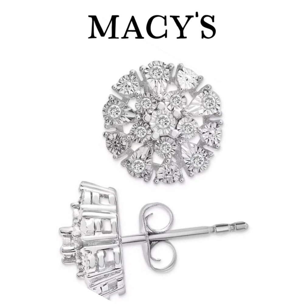 🎉Host Pick X 2!!🎉 NIB! Genuine Diamond Flower Burst Stud Earrings in S S…